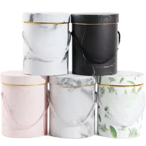 Gift Paper Packaging Box for Flower Bouquets, Round Marble Cylinder Flower Box, Offset Printed, Reusable
