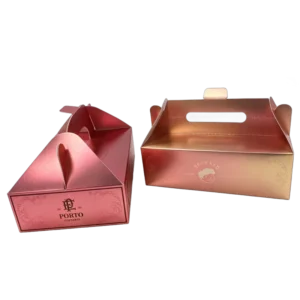 Gold Art Cardboard Bakery Box with Gold Foil Stamping for Sweet Treats Pastry with Handle