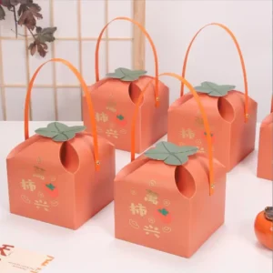 Gold Foil Printed Paper Gift Box with Handle for Mooncake, Cookie and Candy Packaging