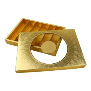 Gold Rigid Box with Embossed Lid for Dates Gift Packaging, 2-Piece with Window