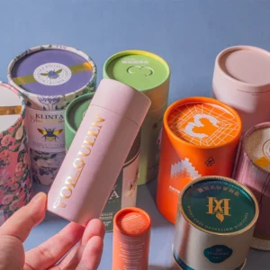 Gold Stamping Cylinder Cardboard Cosmetic Paper Tube Box for Skincare, Essential Oil, and Lip Balm