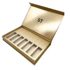 Golden Ampoule Gift Box Facial Serum Kit Customized Logo Printing Rigid Paperboard Packaging Case with Magnetic Closure
