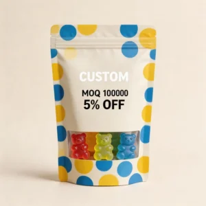 Gravure-Printed Matte 100 Micron PET/PE Resealable Ziplock Edible Disposable Candy Stand-Up Pouch 3.5G Die-Cut