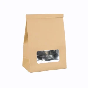 Gravure Printed Recyclable Kraft Paper Food Packaging Bag with Window and Square Bottom