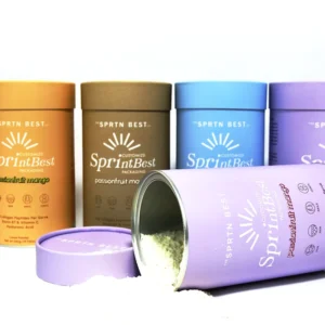 Green Super Food Gummy Collagen Powder Paper Tube Jar Canister Packaging With Easy Peel Off Tin Lid