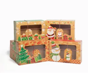 Green Waterproof Christmas Custom Printed Biscuit Paper Box with Window