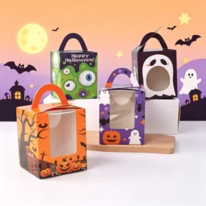Halloween 1 Cupcake Box With Handle Clear Window Halloween Party Baking Gift Packaging