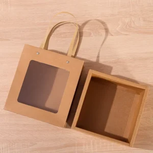 Handheld Kraft Paper Window Drawer Box Transparent Display Gift Packaging