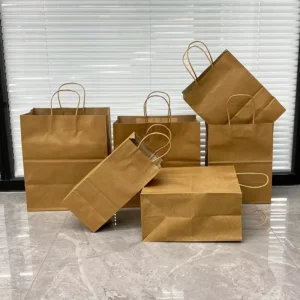 Handle Kraft Paper Bags for Food Takeaway Packaging, Custom Printed Kraft Paper Tote Bags
