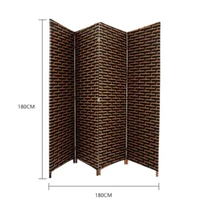 Handmade 4-Panel Paper Rope Accordion Folding Room Divider, Waterproof Rustic Design