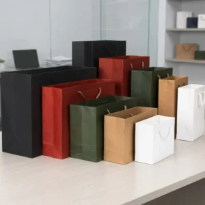 Handmade Biodegradable White Kraft Paper Tote Bags with Drawstring Handles for Boutique Gifts, Socks, and Fur Packaging