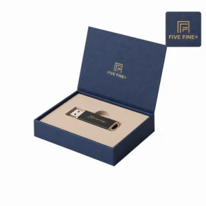 Handmade Book Shape Rigid Paperboard USB Packaging Box with Velvet Lining, Magnet Closure, and Embossing or UV Printing