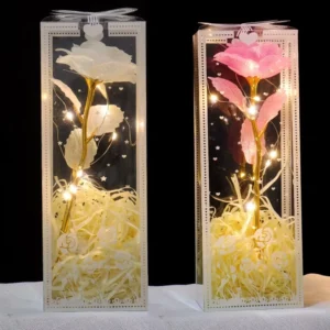 Handmade Glitter Rose with LED Lights in PVC Gift Box, 24 cm