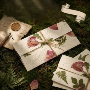 Handmade Plant Fiber Paper Envelopes for Wedding Invitations and Gift Packaging, Compostable