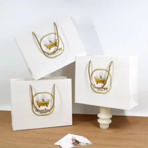Hard Card Shopping Bag Shoe Packaging Rope Ribbon Custom Logo White Paper Bag For Clothing