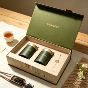 Hardcover Flip-Top Tea Gift Box, Magnetic Closure, Sponge Lining, Custom Hot Stamping, Rigid Book-Shaped Paper Box