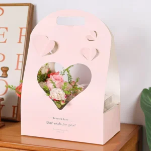 Heart Cutout Pink and White Paper Cake, Flower, and Gift Boxes