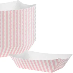 Heavy Duty Greaseproof Striped Disposable Paper Food Boats for Snacks, Appetizers, and Treats