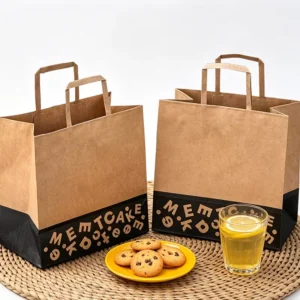Heavy Duty Kraft Paper Shopping Bags with Cotton Rope Handles and UV Offset Silk Screen Printing