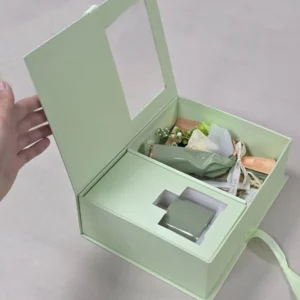 Heavy Duty Magnetic Closure Perfume Flower Combo Gift Packaging Box With Ribbon And Clear Window