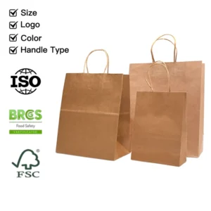 High Durability Food Grade Kraft Paper Bags Stable Handle Custom Printing Size Color Food Packing Paper Bag