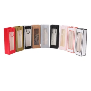 High Quality Custom Logo Gift Wine Bottle Packaging Paper Bag with Window
