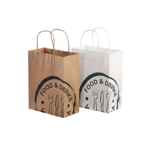 High Quality Take Out Paper Bag Grocery Paper Bags Custom Print Logo With Handle