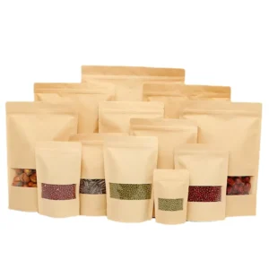 High Quality Window Stand up Self sealing Tea Nut Coffee Zipper sealed Kraft Paper Bags