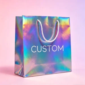 Holographic Laser Paper Shopping Bags with Custom Logo Printing for Cosmetics and Retail