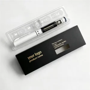 Holographic Shiny Prefilled Pen Packaging Box Custom UV Printing Hot Stamping Injection Pen Paper Box Window Insert Tray Gift