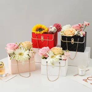 Hot Selling Newest Design Flower Boxes for Bouquet Floral Bouquet Box with Chain Handle Flower Wrapping Paper Bag