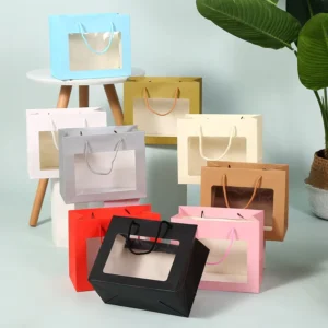 INS Style Transparent Window Gift Packaging Paper Bag Eco friendly Clothing Shopping Bag With Handle