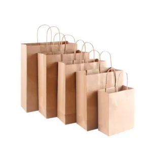 In Stock Takeaway Kraft Paper Bag with Handle for Restaurant Fast Food Packaging