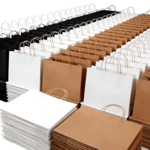 In Stock White Brown Handle Shopping Recycled Food Take Away Bags Die Cut Handle Shopping Kraft Paper Bag with logo