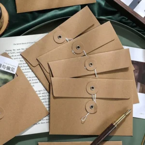 Ins style Minimalist Vintage Western Envelope Style File Folder Strap Kraft Paper Storage Bag Hand Length Handle Cable wrapping