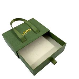 Jewelry Drawer Gift Box with Ribbon Rigid Paperboard Embossing and Foil Stamping for Rings and Earrings