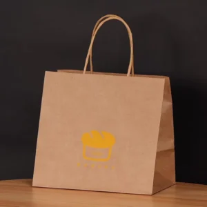 Kraft Bakery Paper Bag with Twisted Handle, Printed Logo, Bread and Pastry Takeaway Tote