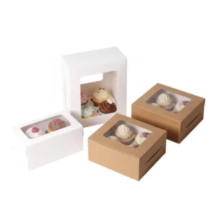 Kraft Bakery Paper Box for Pastries, Cakes, Donuts, Cookies, Macarons and Desserts with Window