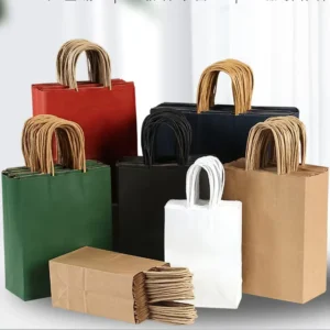 Kraft Brown Customized Size Takeaway Bags Logo Printed Gift Shopping Handbag Food Packaging Recyclable Reusable Supermarket