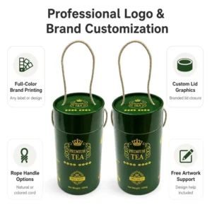 Kraft Cardboard Tea Tube Canister with Rope Handle for Loose Leaf Tea, Factory Direct