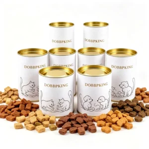 Kraft Composite Paper Can Sturdy Dog Food Container with Metal Lid for Pet Snacks