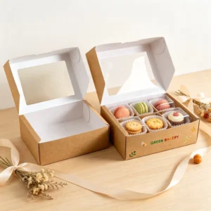 Kraft Flip Top Window Reusable Clear PET Foldable Bakery Pastry Box for Cookie Macaron Dessert