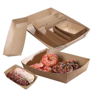 Kraft Folding Paper Food Boat Trays Oven Safe Disposable Takeaway Cardboard Trays