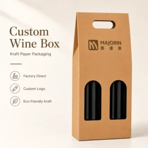 Kraft Paper 2-Bottle Wine Carrier Box with Handle and Window