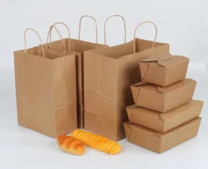 Kraft Paper Bag with Handle, White/Brown, for Food Packaging, Custom Logo