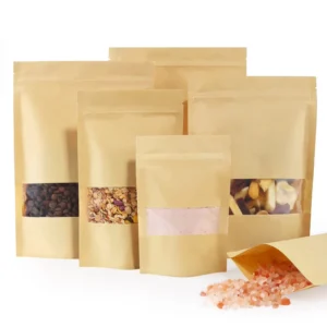 Kraft Paper Bag with Window Standing Bag Zip Lock Food Storage for Packaging Reusable Sealable Bag
