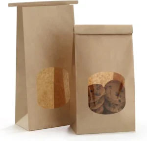 Kraft Paper Bakery Bags with Window and Tin Tie for Cookies, Coffee and Snacks