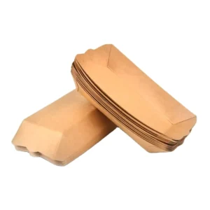 Kraft Paper Boat Food Tray with Varnish Printing and Handle for Fried Chicken and Chips