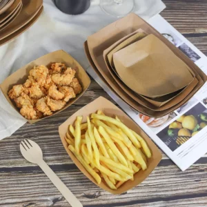 Kraft Paper Boat-Shaped Cardboard Food Serving Tray for Snacks