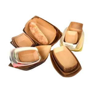 Kraft Paper Boat Tray for Takeaway Fried Chicken and Chips, Embossed, Printed, Varnished
